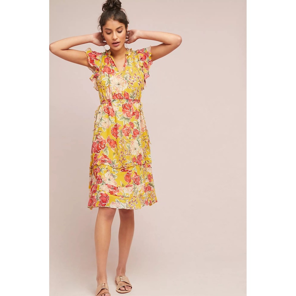 NWT!! Anthropologie DOLAN LEFT COAST Floral Silk Flutter Sleeve Dress Medium